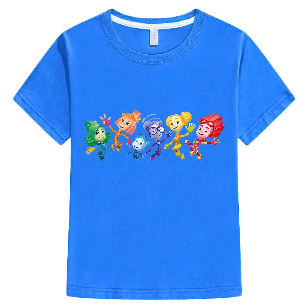 Kids Summer T-shirts for Boys Girls Tops Cartoon The Fixies Witch Wizard Funny T Shirt Girls Short Sleeves Cotton Children Tees