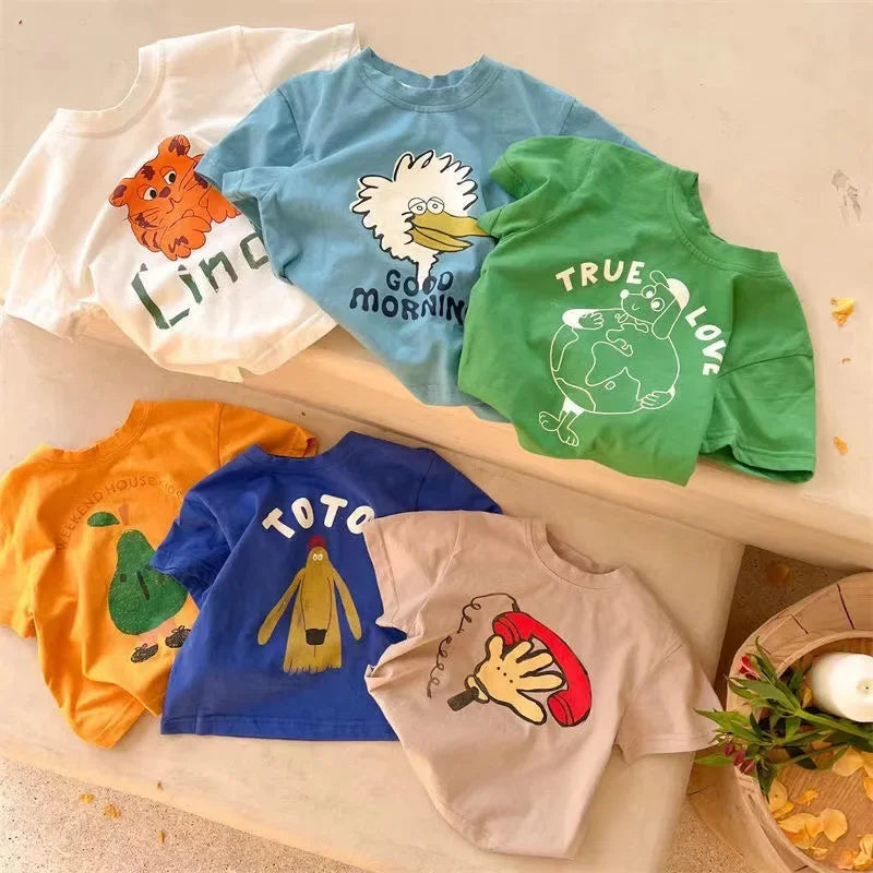 Kids T-shirt Summer 2026 Tops for Boys Short-sleeve Girls Shirts Cartoon Children Blouse Baby Tees Toddler Outerwear Clothes