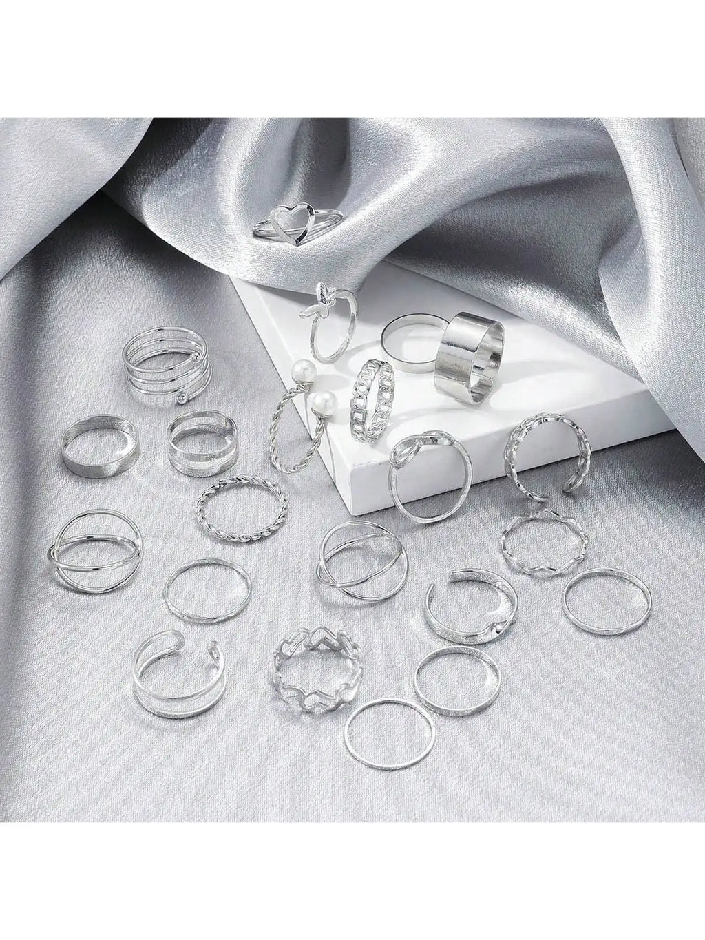 Damen Ring Set – Silber, Boho, Retro, Herz, Schmetterling, Geometrisch, Geschenk