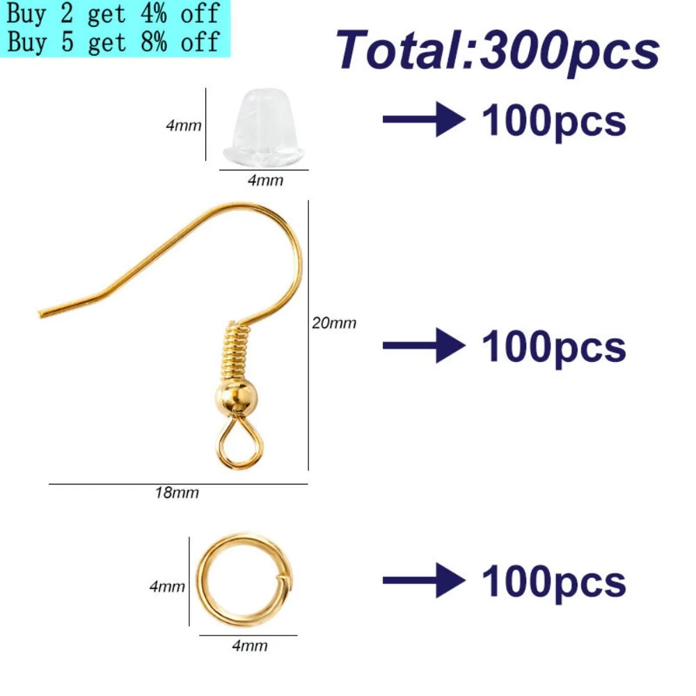 300-teiliges Ohrringe-Bastelset – Haken, Biegeringe, Gummistopper, Hypoallergen