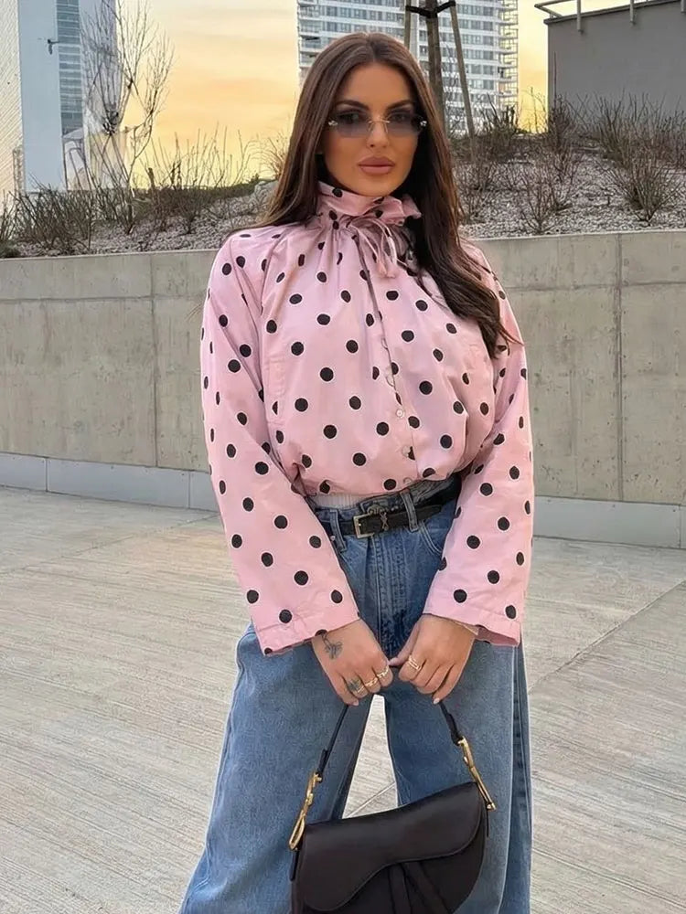 Damen Jacke – Polka Dot, Stehkragen, Einreihig, Schnürung, Streetwear