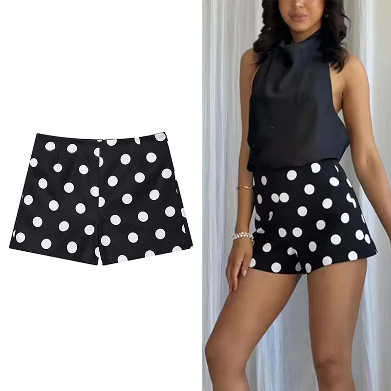 Vintage Pünktchen Shorts mit hoher Taille und lockerem Schnitt