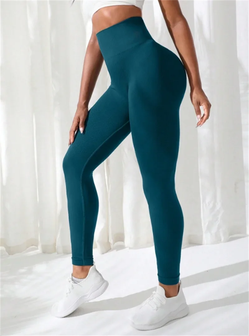 Seamless Knit Women Pants High Waist Stretchy Yoga Leggings Gym Workout Athletic Sports Fitness Trousers