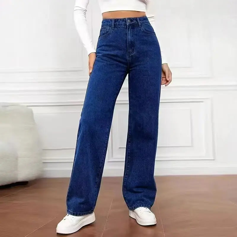 Schwarz‑Graue High‑Waist Wide‑Leg Damenjeans – Lockerer, Figurschmeichelnder Straight‑Leg Fit