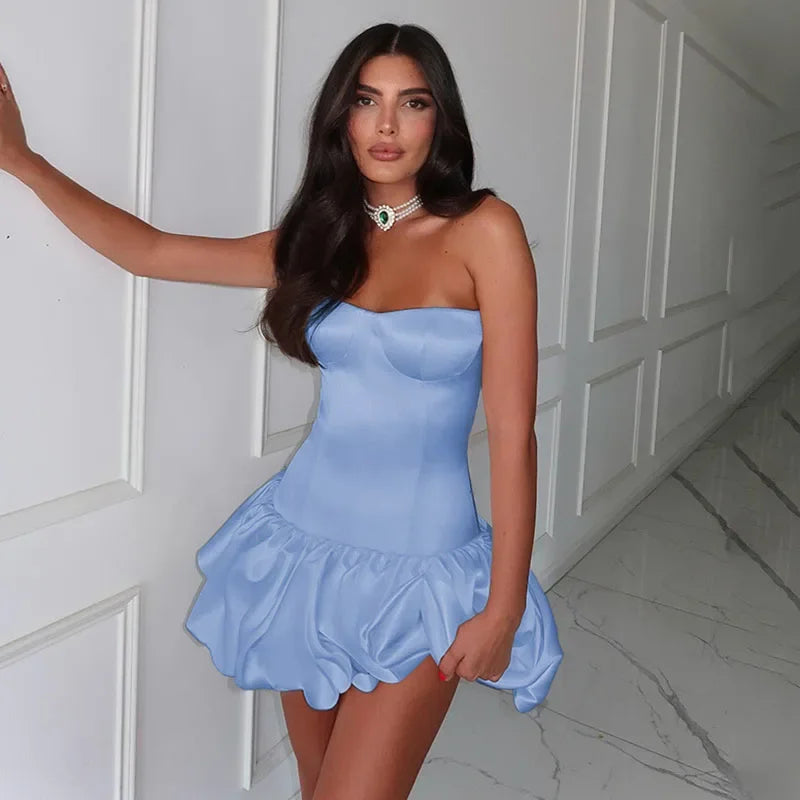 Elegantes Trägerlos Minikleid für Damen – A-Linie, Rüschen, Party & Abend