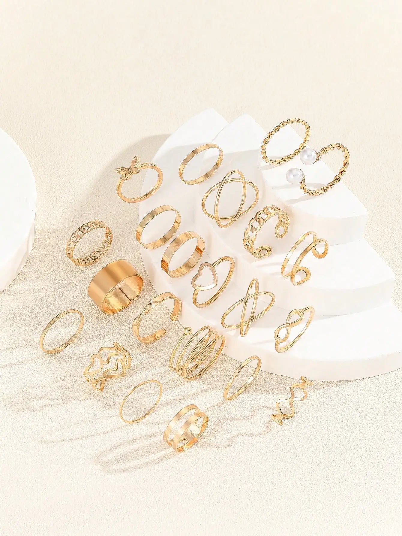 Damen Ring Set – Silber, Boho, Retro, Herz, Schmetterling, Geometrisch, Geschenk