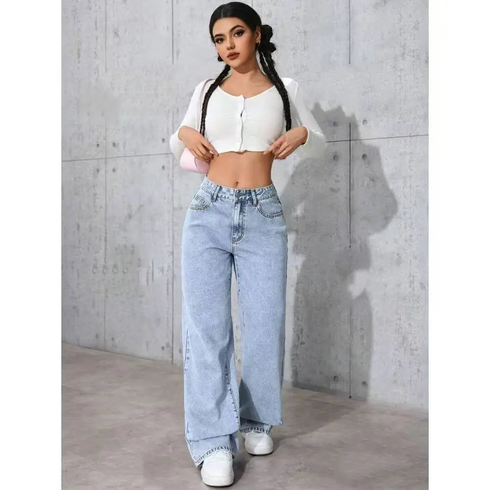 High‑Waist Wide‑Leg Denim Pants S‑5XL – Loose Straight Fit Cotton Jeans for Spring & Autumn