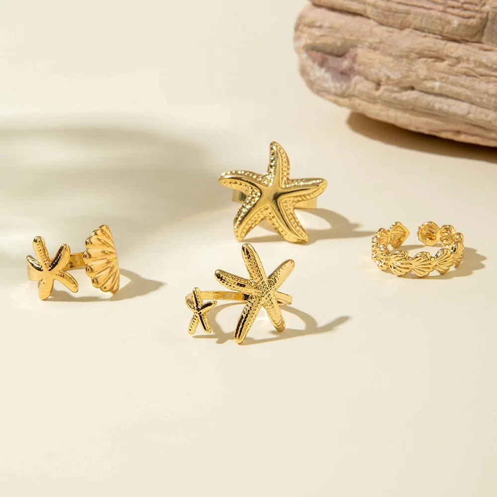 Damen Schmetterling Ring Set – 4-teilig, Silber, Geometrisch, Chunky, Punk, Geschenk