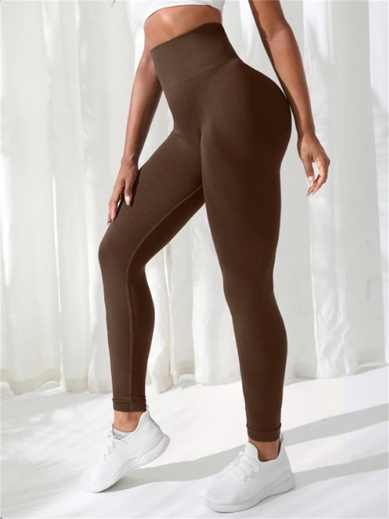Seamless Knit Women Pants High Waist Stretchy Yoga Leggings Gym Workout Athletic Sports Fitness Trousers