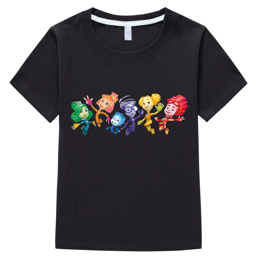 Kids Summer T-shirts for Boys Girls Tops Cartoon The Fixies Witch Wizard Funny T Shirt Girls Short Sleeves Cotton Children Tees