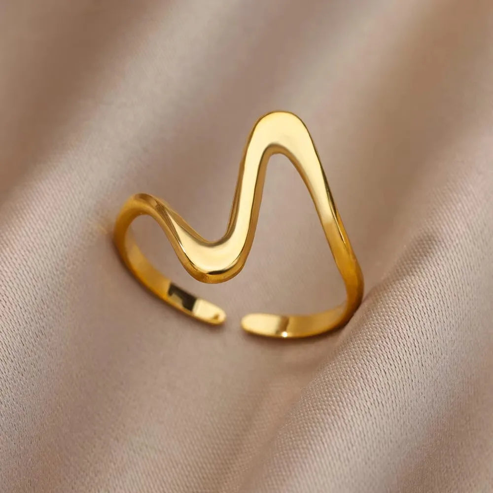 Damen Edelstahl Blumen Ring – Offen, Gold Farbe, Trendy, Modeschmuck, Geschenk