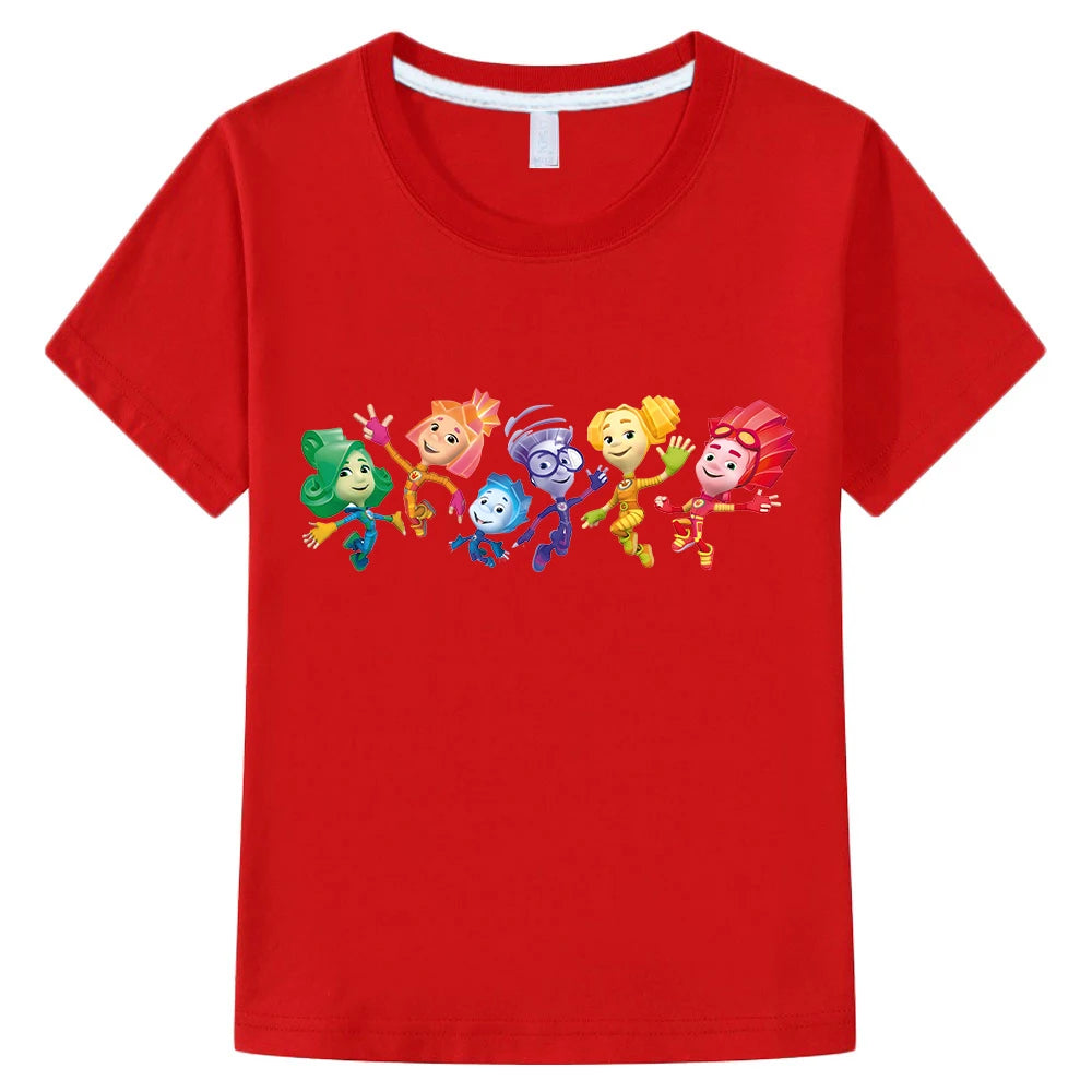 Kids Summer T-shirts for Boys Girls Tops Cartoon The Fixies Witch Wizard Funny T Shirt Girls Short Sleeves Cotton Children Tees