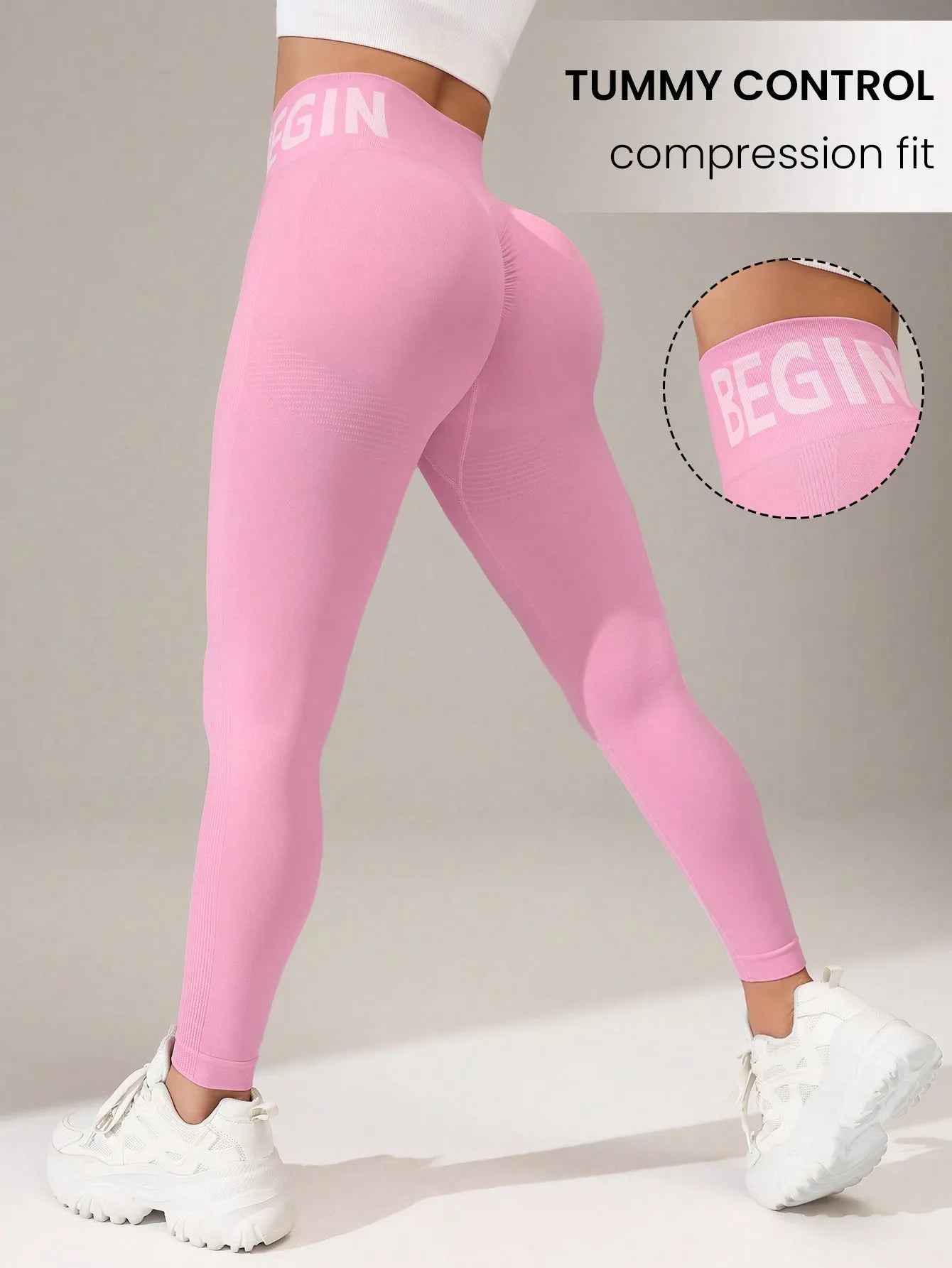 Seamless Yoga Leggings – Waistband Lettering, Butt‑Lifting Quick‑Dry Tights