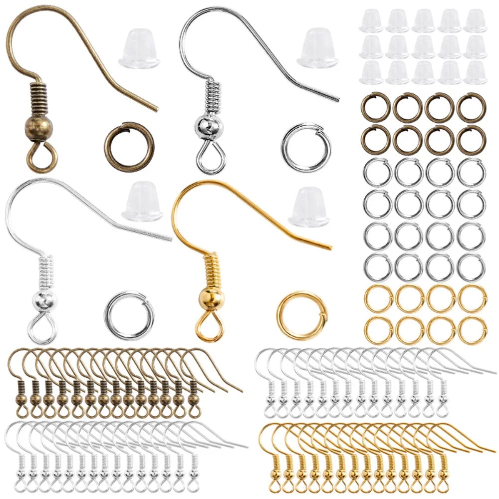 300-teiliges Ohrringe-Bastelset – Haken, Biegeringe, Gummistopper, Hypoallergen
