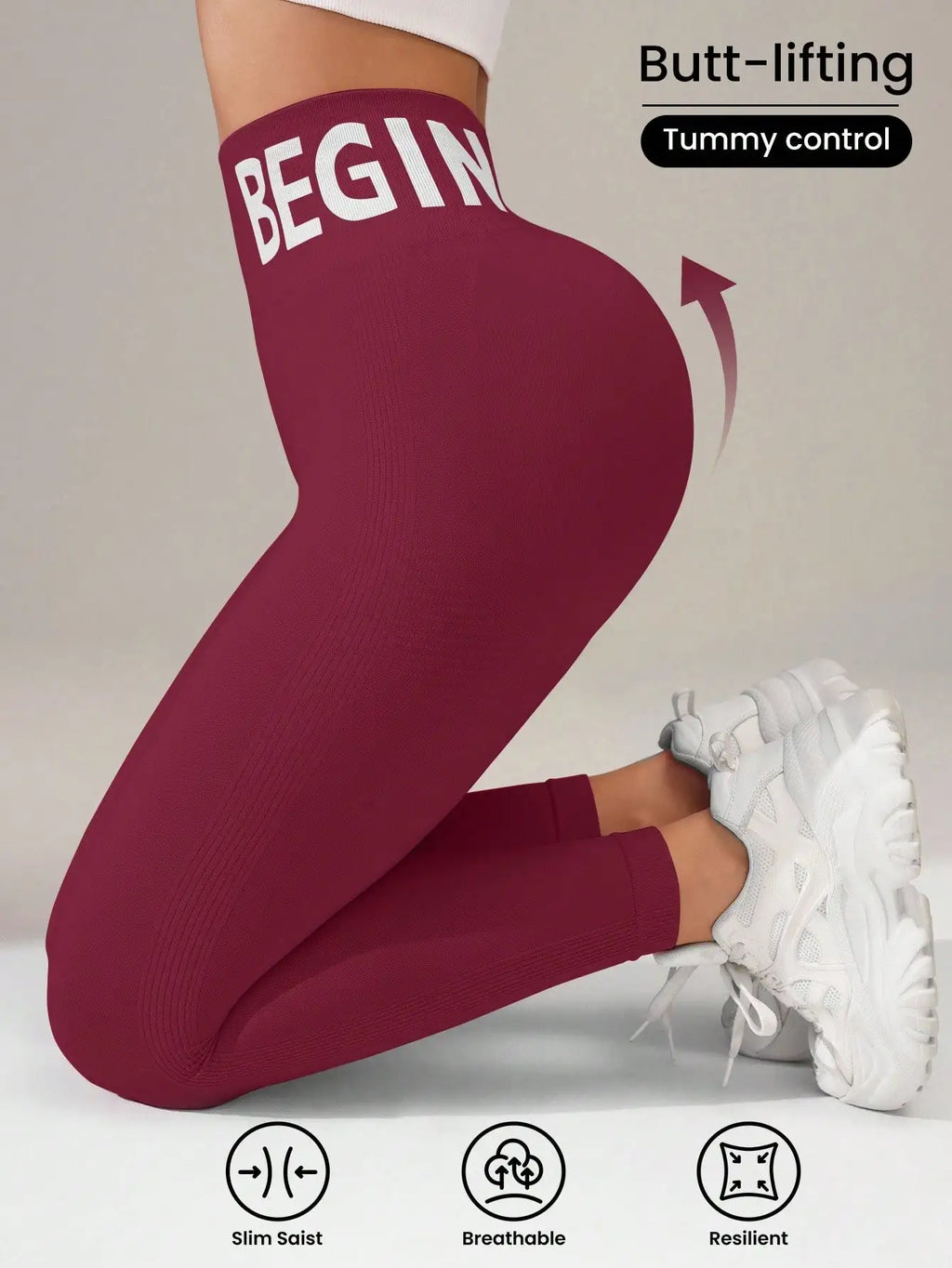 Seamless Yoga Leggings – Waistband Lettering, Butt‑Lifting Quick‑Dry Tights