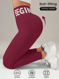 Seamless Yoga Leggings – Waistband Lettering, Butt‑Lifting Quick‑Dry Tights