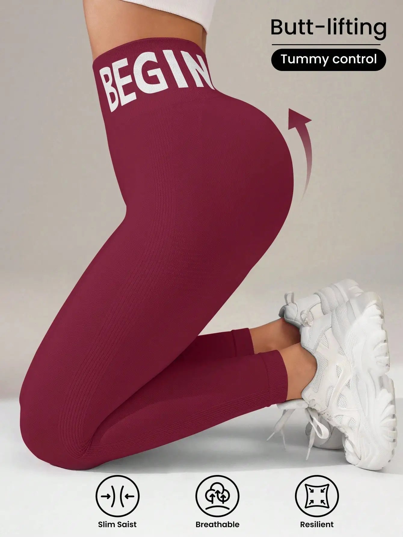 Seamless Yoga Leggings – Waistband Lettering, Butt‑Lifting Quick‑Dry Tights