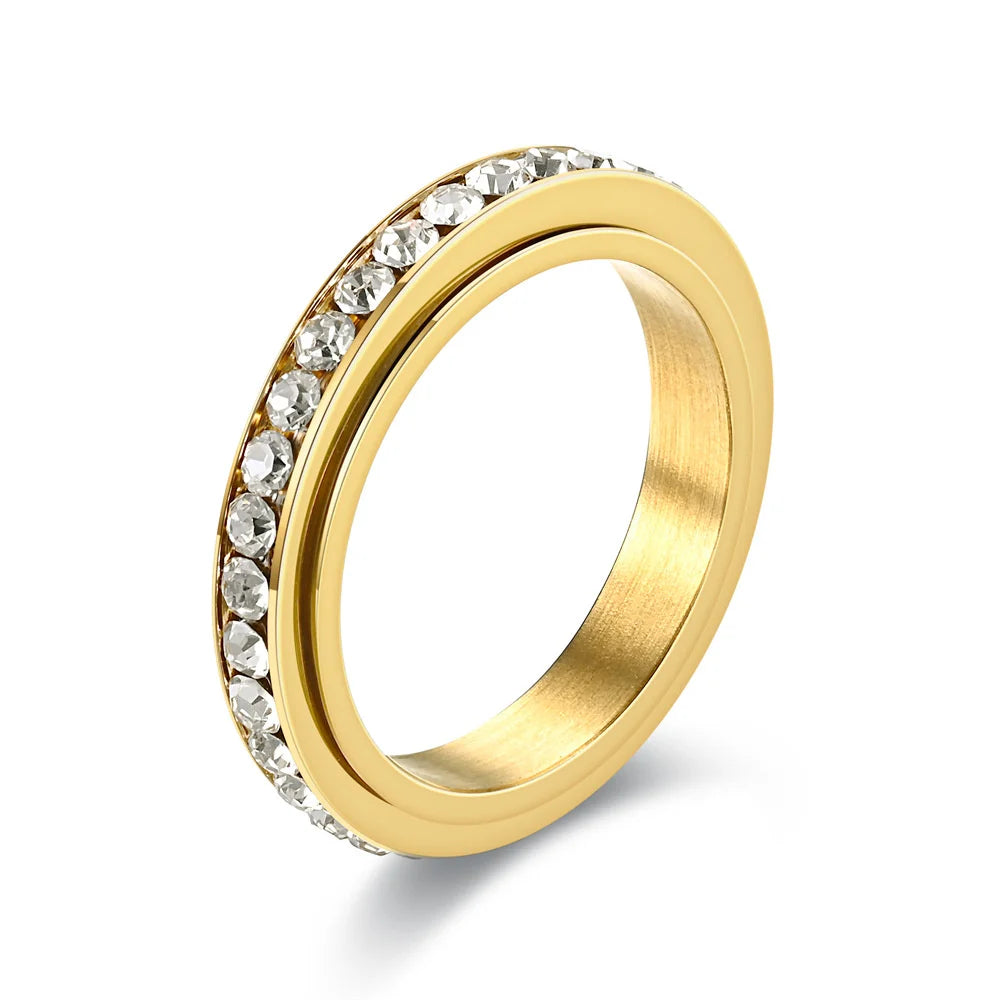 Anti-Stress Spinner Ring für Damen – 4mm, Edelstahl, Gold & Silber, Zirkonia