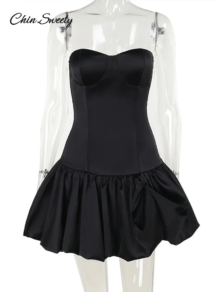 Elegantes Trägerlos Minikleid für Damen – A-Linie, Rüschen, Party & Abend