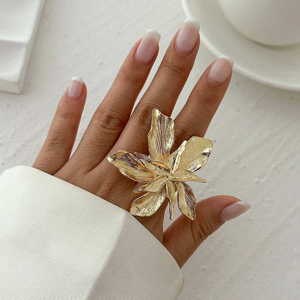 Damen Blumen Ring & Ohrringe – Doppellagig, Punk, Verstellbar, Modeschmuck