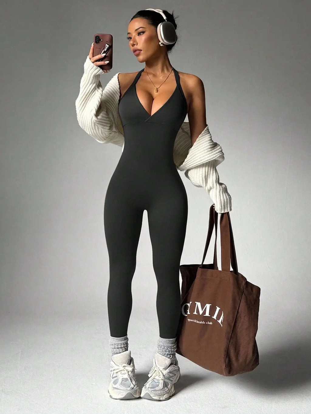Solid Color High‑Elasticity Sports Set – Sleeveless Backless Yoga Top & Compression Leggings
