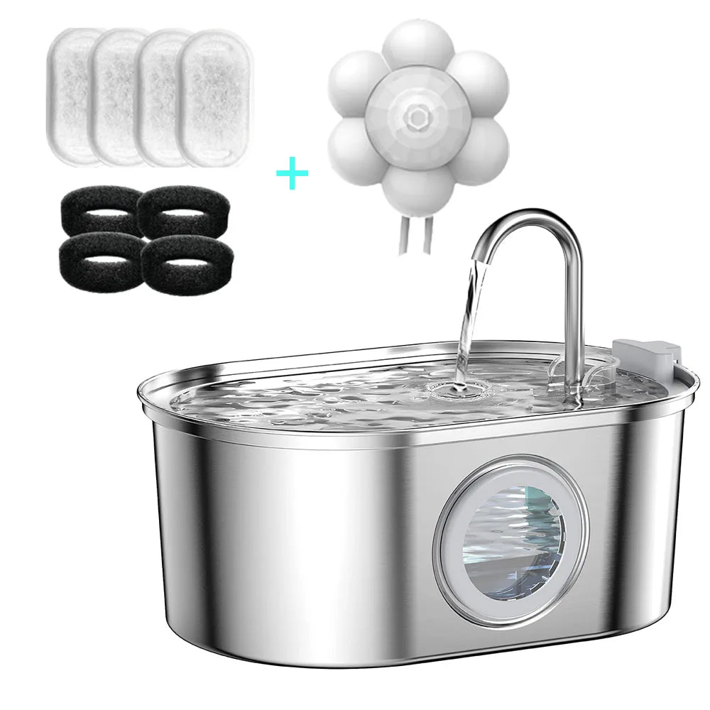 Haustier Wasserspender 3,2L – Edelstahl, Leise, Automatisch mit Filter