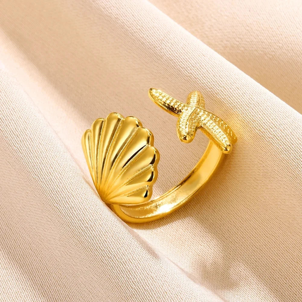 Edelstahl Ringe für Damen – 316L, Verstellbar, Muschel-Design