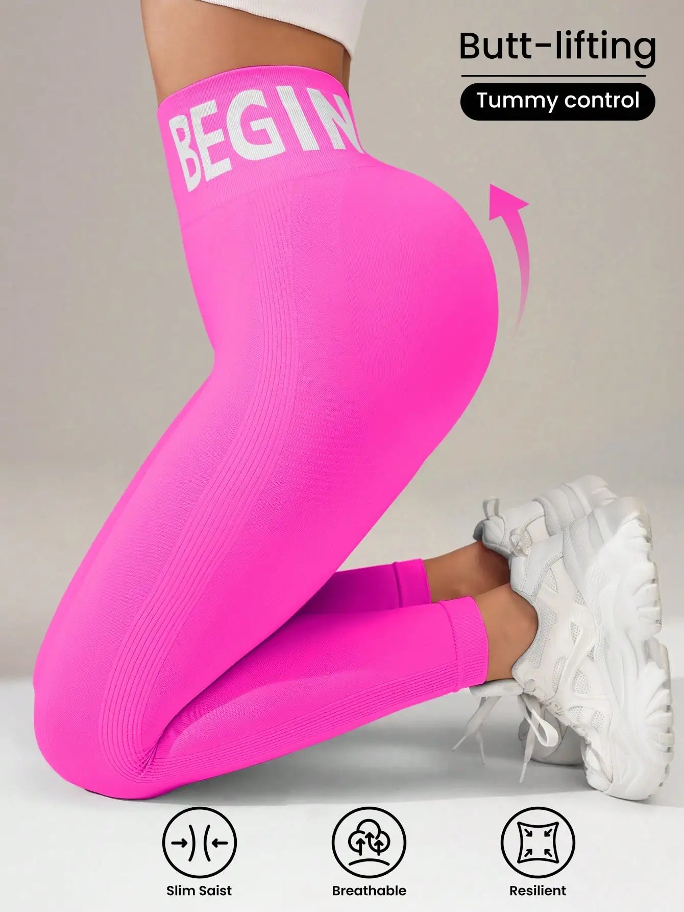 Seamless Yoga Leggings – Waistband Lettering, Butt‑Lifting Quick‑Dry Tights