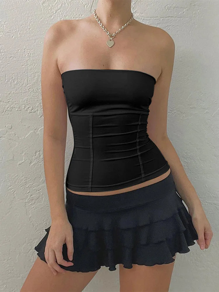 Damen Y2K Tube Top – Korsett, Schulterlos, Ärmellos, Slim Fit, Sommer