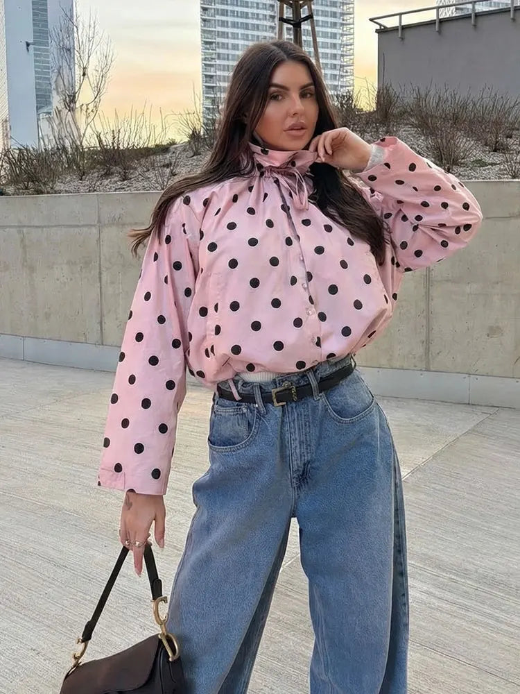 Damen Jacke – Polka Dot, Stehkragen, Einreihig, Schnürung, Streetwear