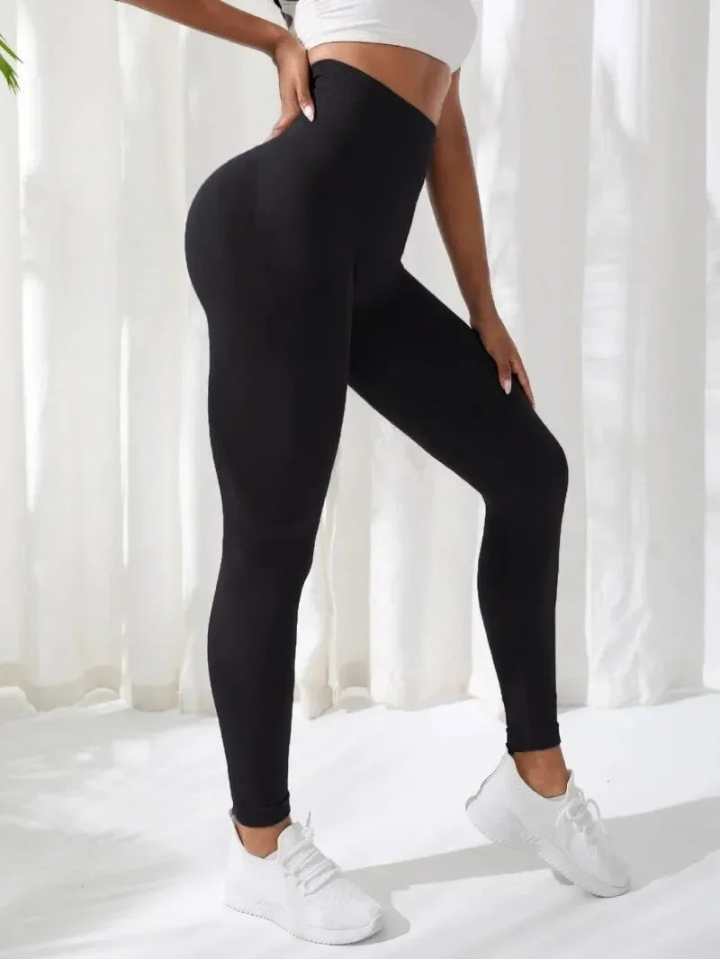 Seamless Knit Women Pants High Waist Stretchy Yoga Leggings Gym Workout Athletic Sports Fitness Trousers