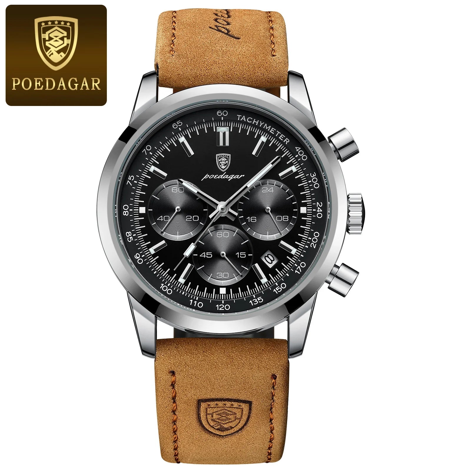 Herren-Chronograph Luxusuhr – Wasserdicht, Lederarmband, Quarz