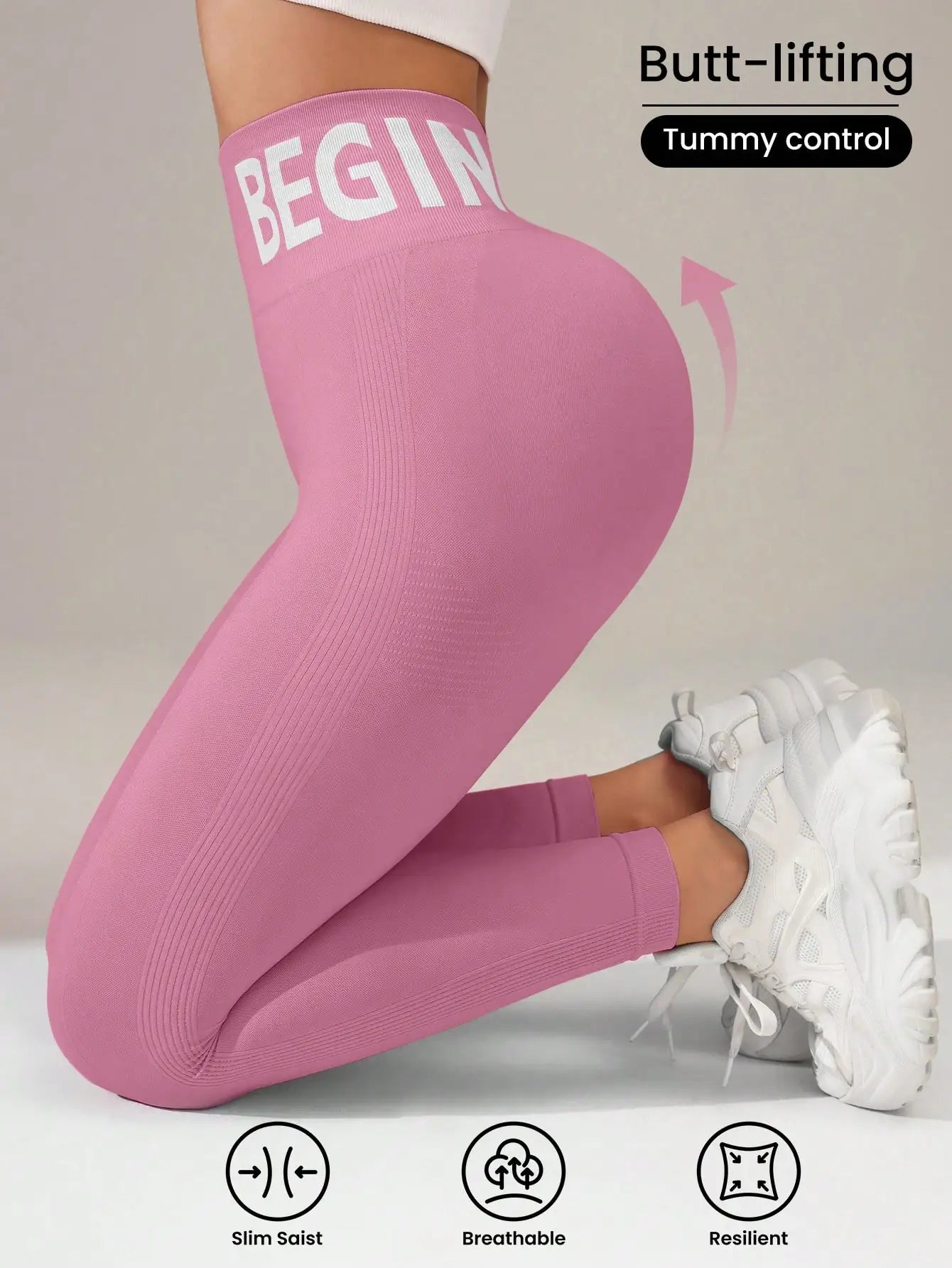 Seamless Yoga Leggings – Waistband Lettering, Butt‑Lifting Quick‑Dry Tights