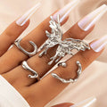 Damen Schmetterling Ring Set – 4-teilig, Silber, Geometrisch, Chunky, Punk, Geschenk