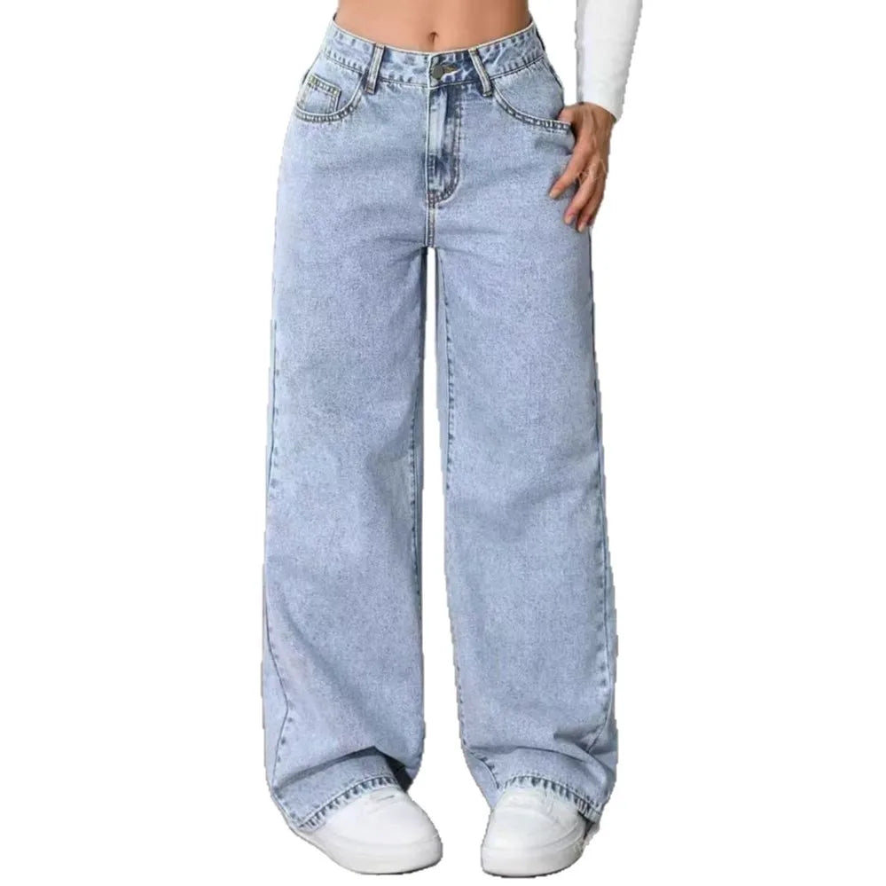 High‑Waist Wide‑Leg Denim Pants S‑5XL – Loose Straight Fit Cotton Jeans for Spring & Autumn