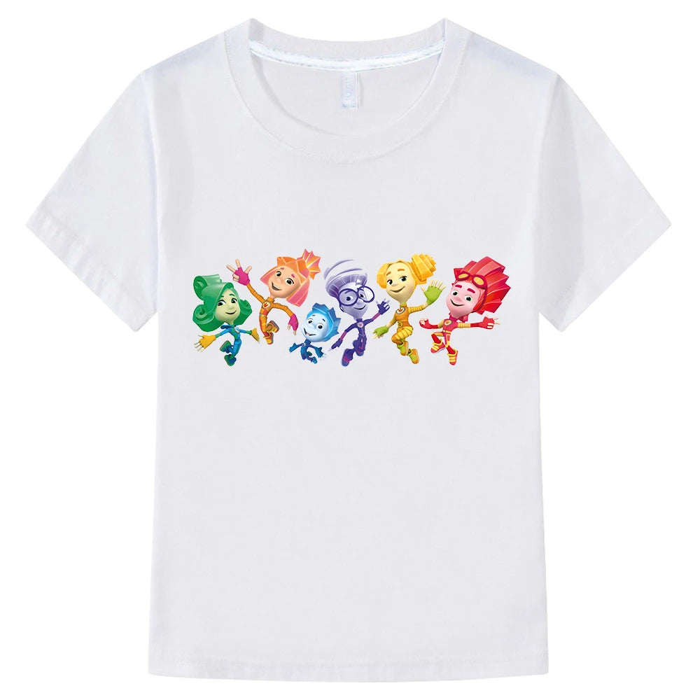 Kids Summer T-shirts for Boys Girls Tops Cartoon The Fixies Witch Wizard Funny T Shirt Girls Short Sleeves Cotton Children Tees