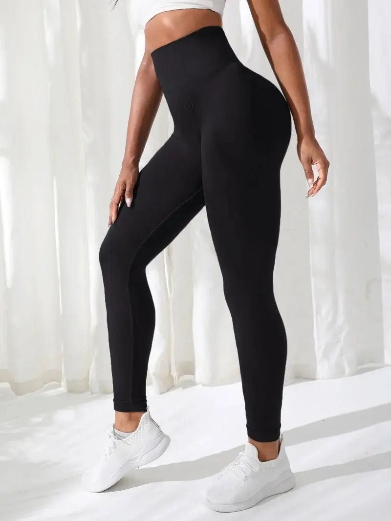 Seamless Knit Women Pants High Waist Stretchy Yoga Leggings Gym Workout Athletic Sports Fitness Trousers