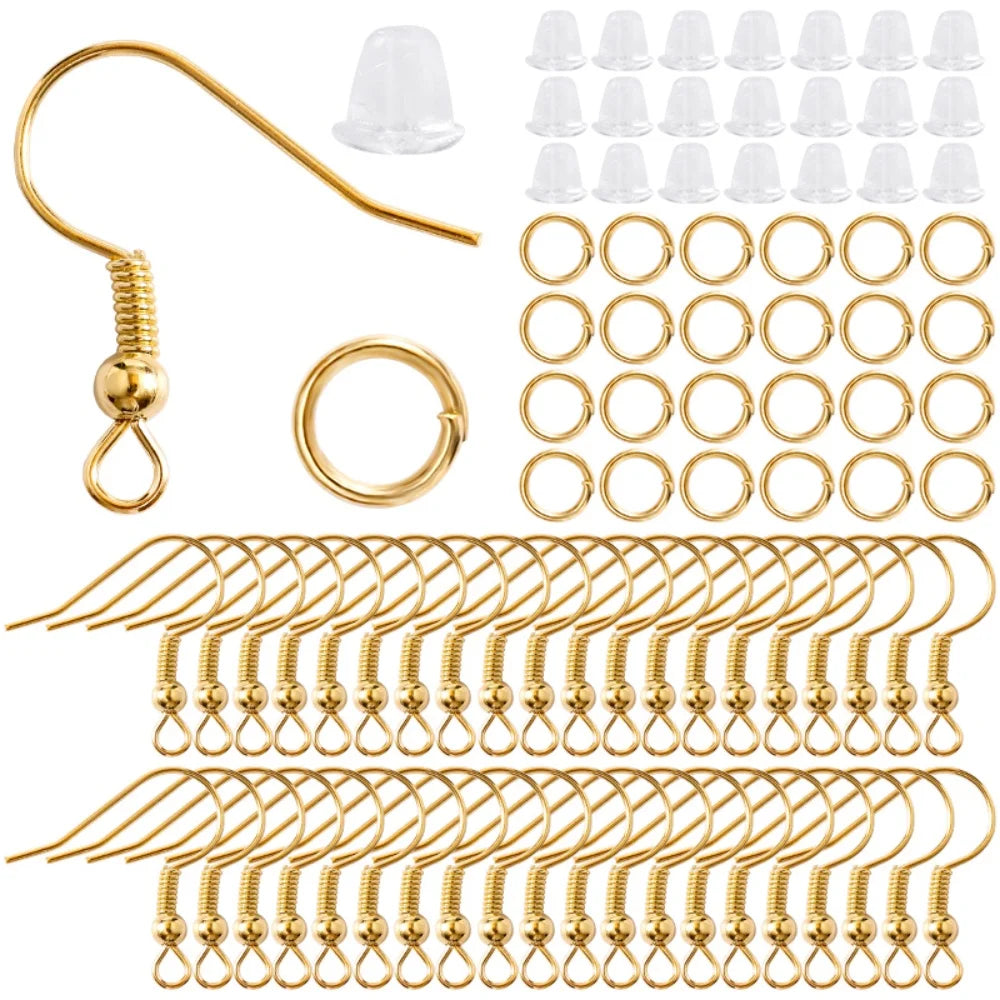 300-teiliges Ohrringe-Bastelset – Haken, Biegeringe, Gummistopper, Hypoallergen