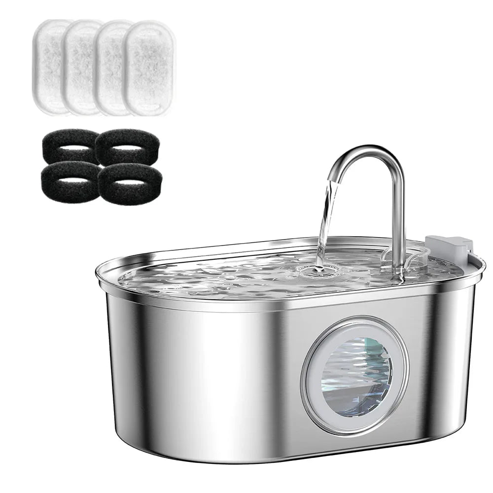 Haustier Wasserspender 3,2L – Edelstahl, Leise, Automatisch mit Filter