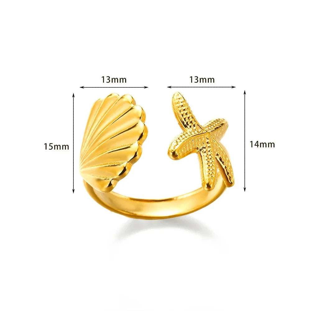 Edelstahl Ringe für Damen – 316L, Verstellbar, Muschel-Design