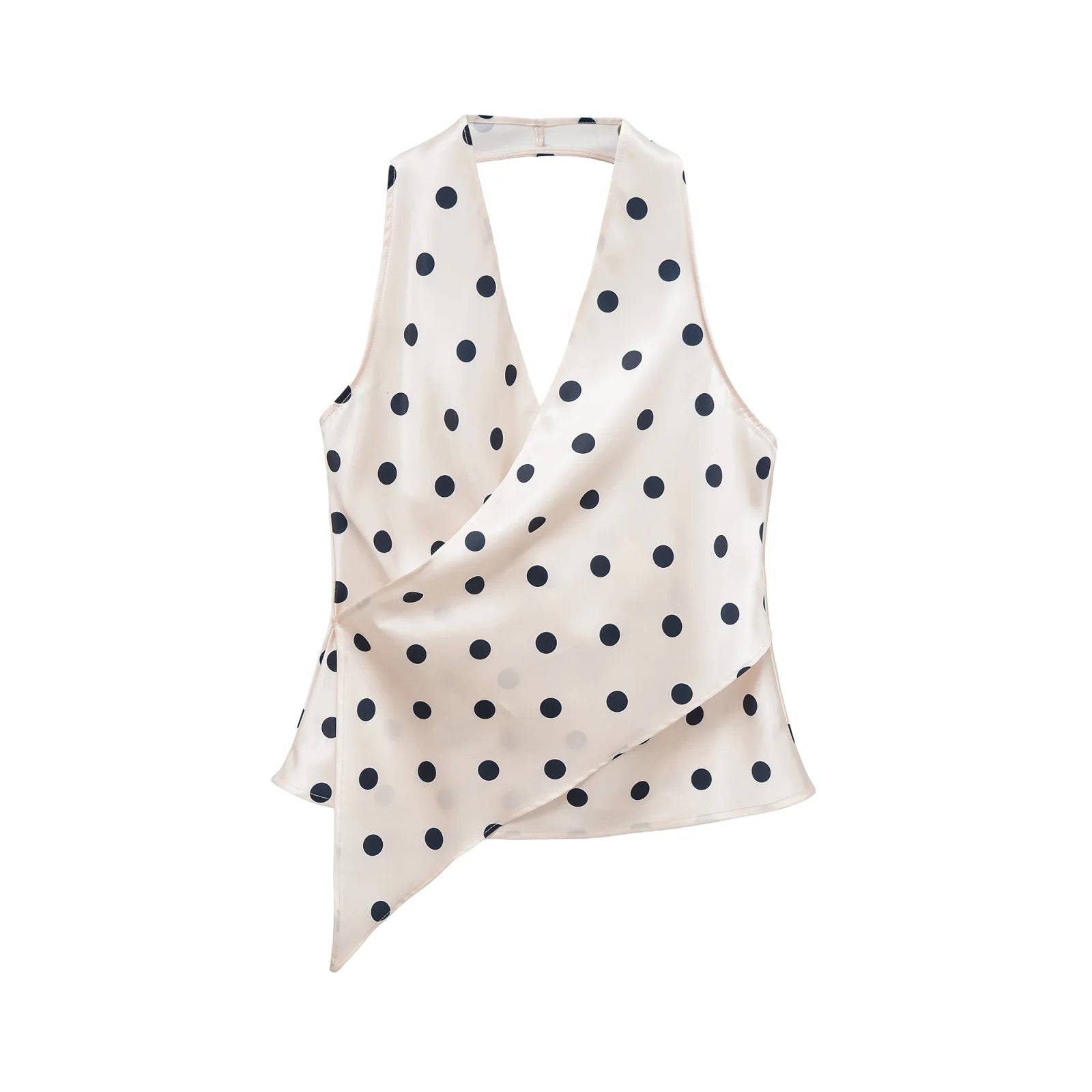 HH Women Trend Polka Dot Halter Tops Sexy Backless Sleeveless V Neck Cami Top Asymmetrical Hem Summer Casual Streetwear Vests