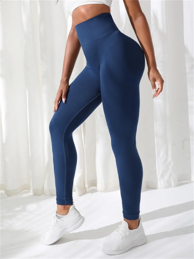 Seamless Knit Women Pants High Waist Stretchy Yoga Leggings Gym Workout Athletic Sports Fitness Trousers