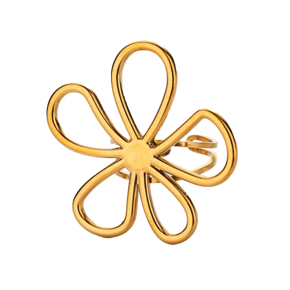 Damen Edelstahl Blumen Ring – Offen, Gold Farbe, Trendy, Modeschmuck, Geschenk