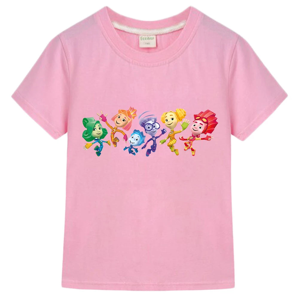 Kids Summer T-shirts for Boys Girls Tops Cartoon The Fixies Witch Wizard Funny T Shirt Girls Short Sleeves Cotton Children Tees