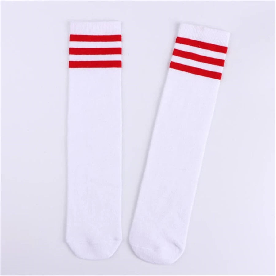 Kids Knee High Socks For Girls Boys Football Stripes Sports Old School White Socks Skate Children Baby Long Tube Cheer Socks